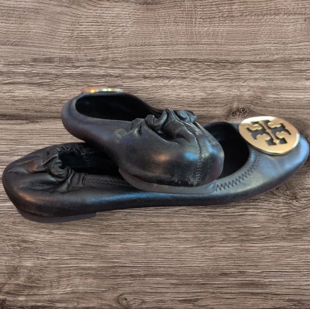 Tory Burch Black Leather MINNIE TRAVEL BALLET